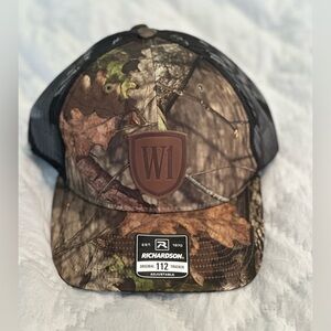 NWT Richardson 112 Trucker Hat - Camouflage & Black Snap Back - Leather W1 Patch